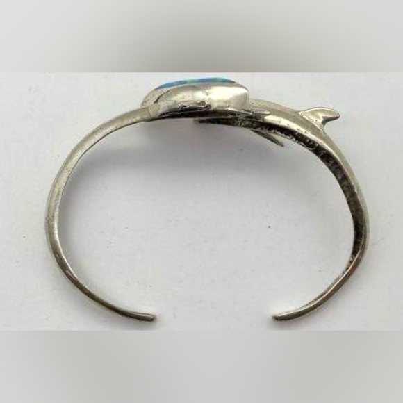 Native American Ted Ott Vintage Sterling Silver Opal Dolphin Cuff - Picture 6 of 12